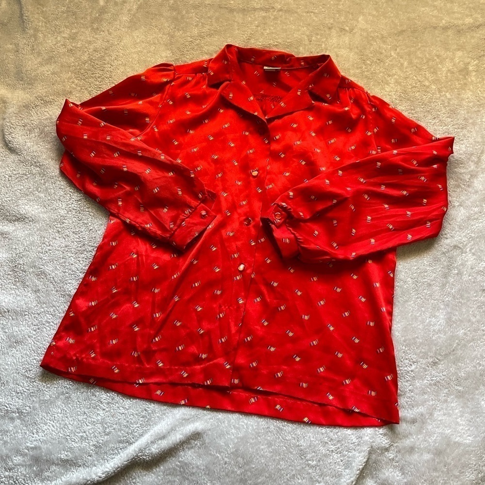 Vintage 70s Red Rainbow Button Up Blouse